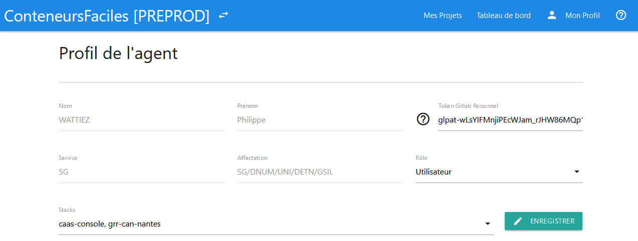 Ecran MonProfil